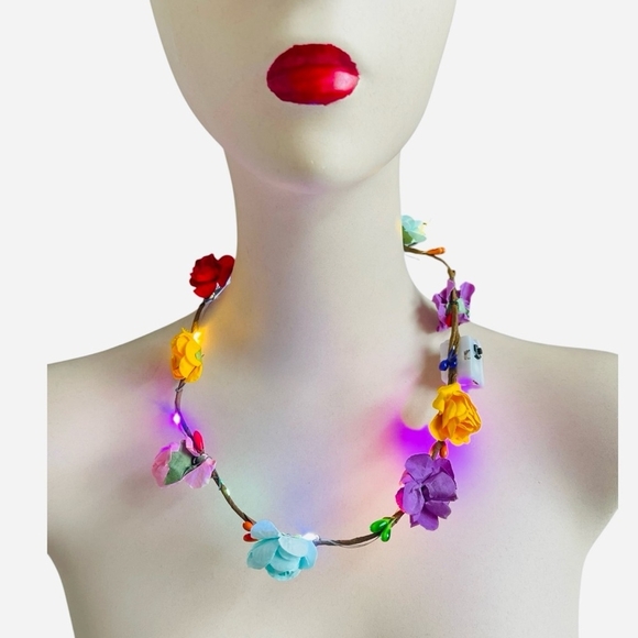 New Light-up Flower Lei Garland Party Decor 2 Floral Multicolor Necklace Set - Picture 2 of 6